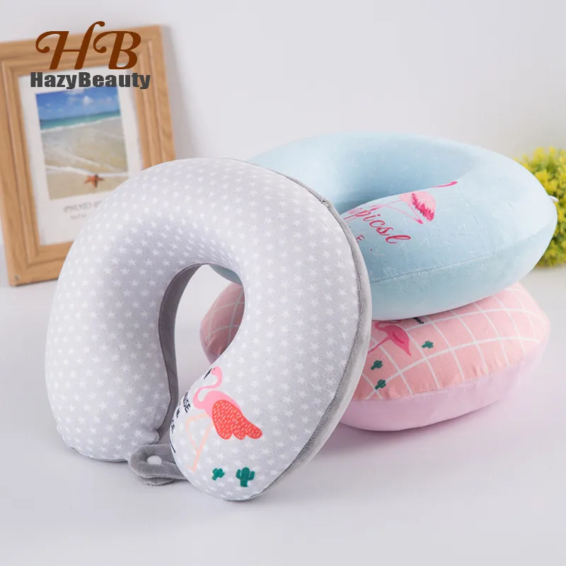 

3 Colors U-shape Slow Rebound Memory Foam Neck Pillows for Women Airplane Trip Animal Pink Flamingos Beauty Office Nap Headrest