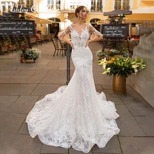 Ashley Carol романтическое свадебное платье русалки Невидимый вырез с расклешенными рукавами винтажное иллюзионное платье невесты Robe De Mariage