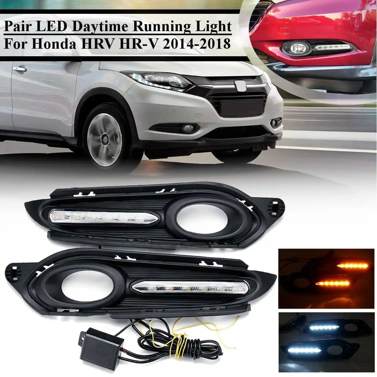 

Car Flashing 2Pcs DRL Daytime Running Lights turn signal fog lamp cover 12V Daylight For Honda for HRV for HR-V 2014 2015 2016