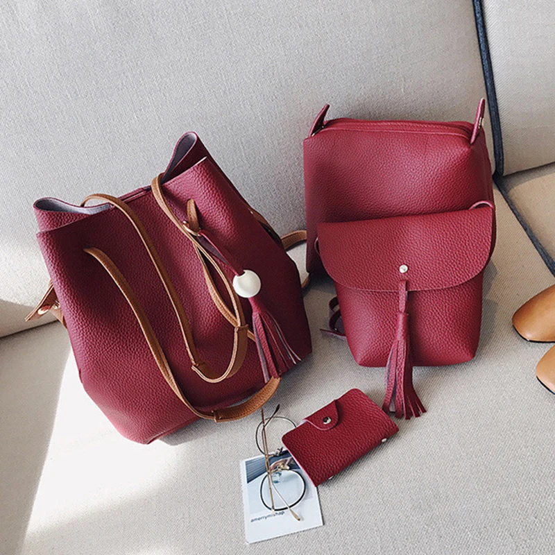 

4pcs/set Women PU Leather Handbag Shoulder Bag Tote Purse Bag Set Fashion Messenger Satchel Clutch Ladies Composite Bag