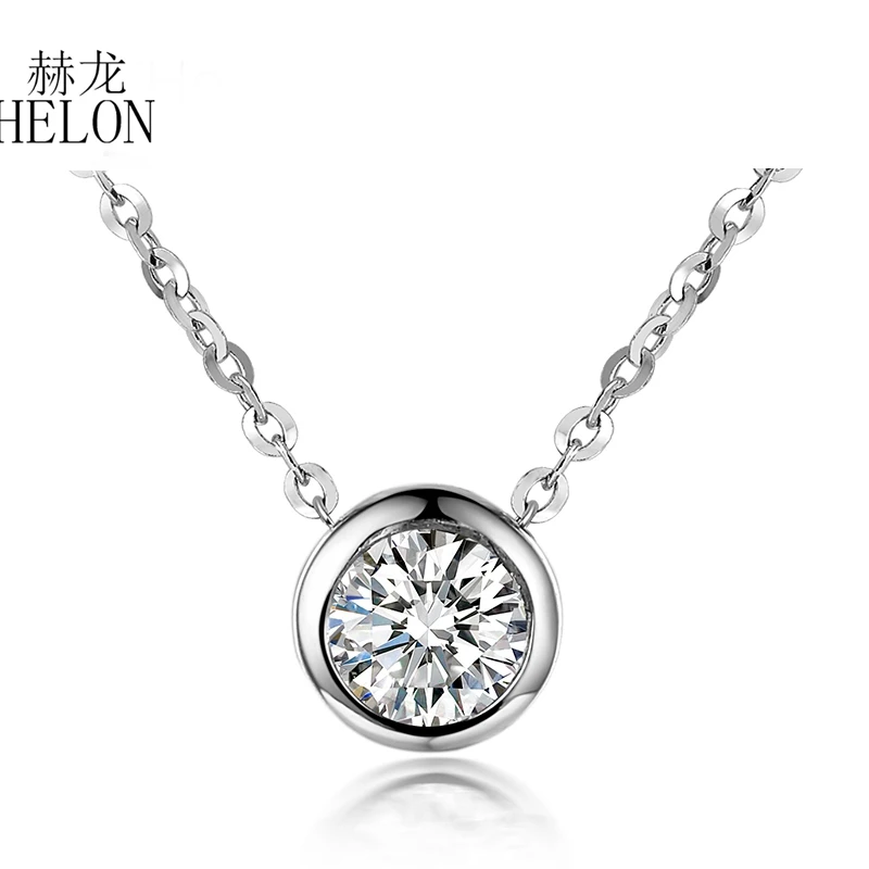 HELON Solid 18K White Gold 0.1ct VVS/FG Lab Grown Moissanites Diamond Engagement Wedding Pendant Necklaces Trendy Jewelry Gift | Украшения