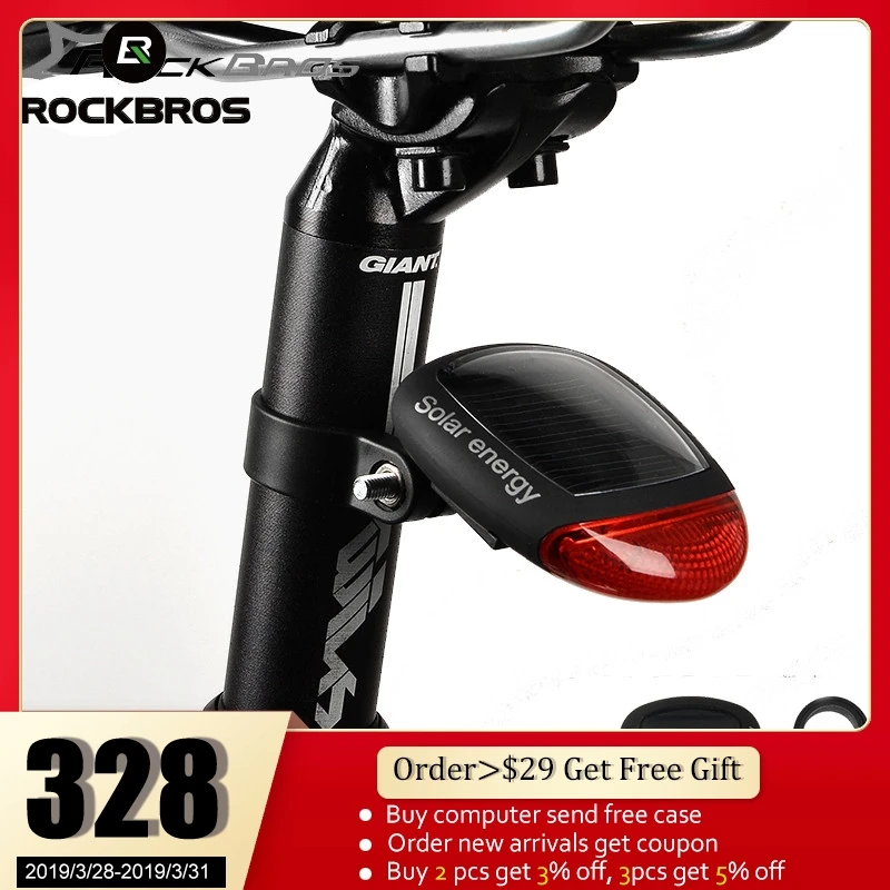 

ROCKBROS Solar New Power Led Cycling Rear Light Safety Warning Light Bicycle Tail Light Bike Light Lamp Bike Accessories 3 Modes