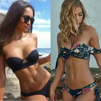 

Sexy Women Swimwear Beachwear 2019 New Summer Off Shoulder Push Up Bra Bathing Swimsuit Bandage Bikini Monokini Beach Wear S-L