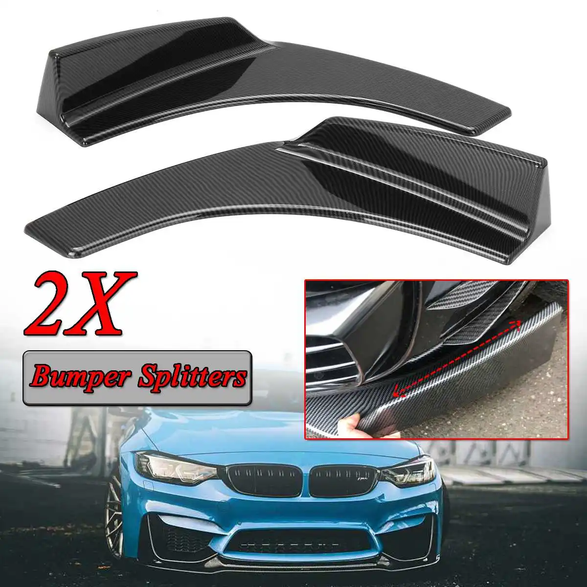 

2x Car Front Deflector Spoiler Splitter Diffuser Bumper Canard Lip Body Shovels Carbon Fiber Look New Universal Bumper Splitters