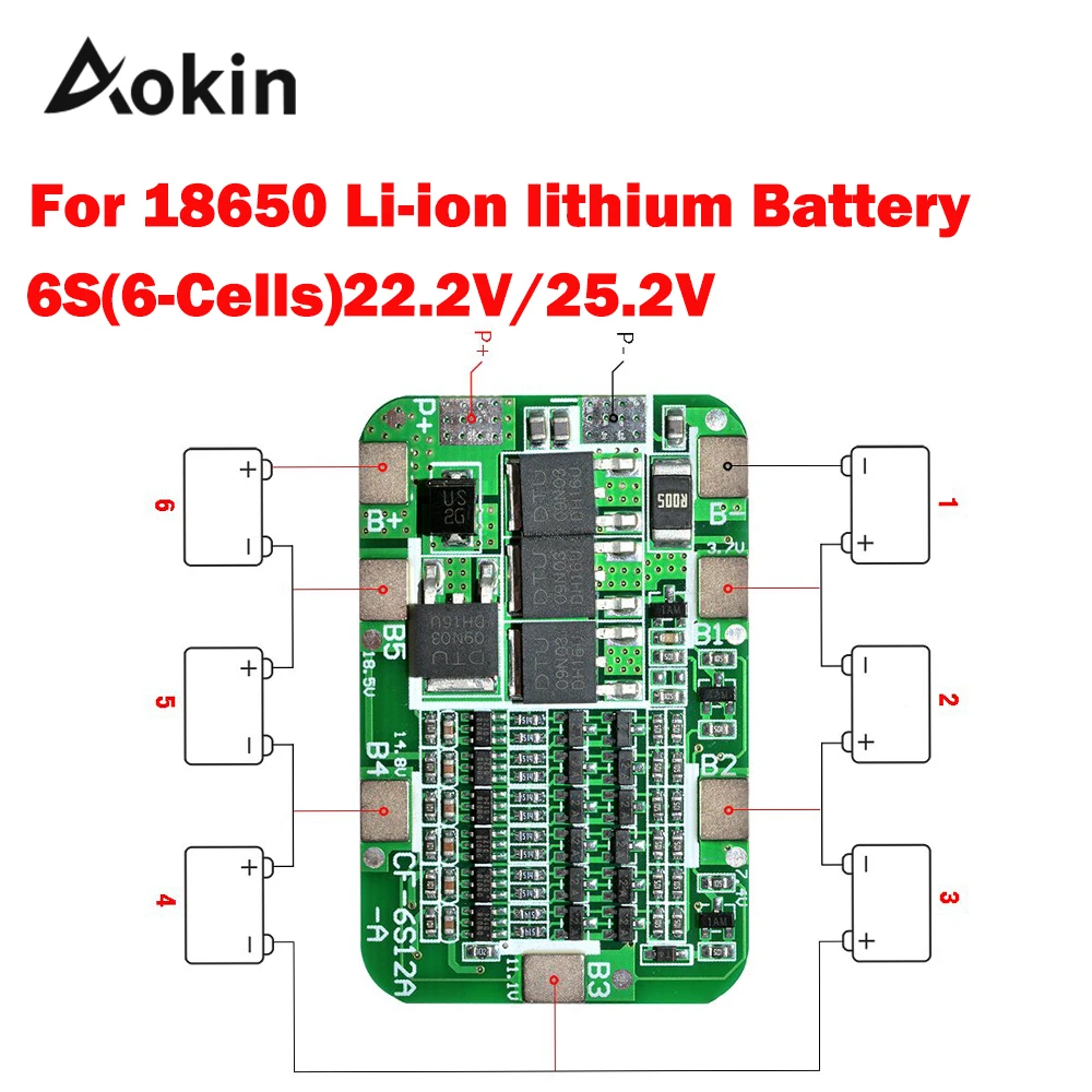 BMS 6s 15a li-Ion LiPo battery 18650 charger protection board 25,2v Balancer