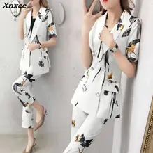 Buy Women blazer set two pieces suit office ladies formal double breasted blazer coat+ ankle pant suit casual loose suit set Xnxee Free Shipping