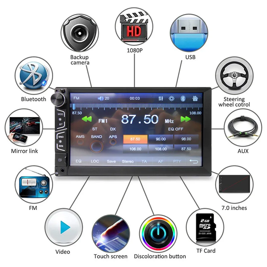 

7"2 DIN Car MP5 Multimedia Player HD Screen Stereo Receiver Audio Video FM Bluetooth , Mirrorlink Only Surport Android Phone