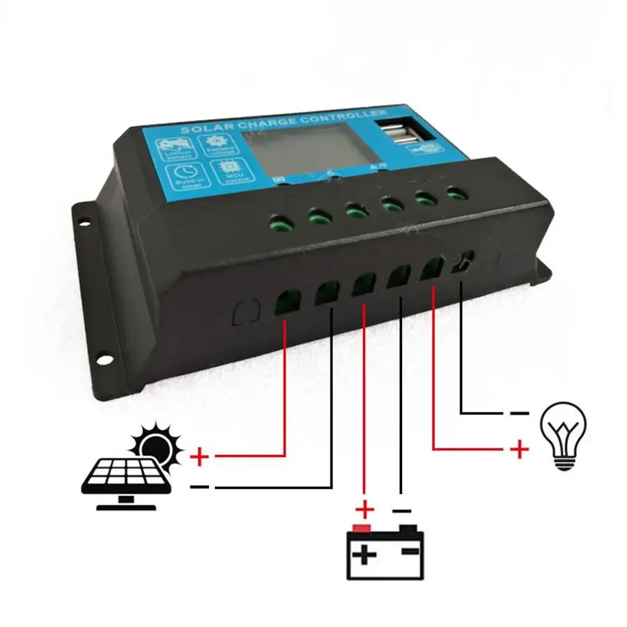 10A 20A 30A 12/24 V Панели солнечные Батарея регулятор заряда аккумулятора TF Micro SD мобильный телефон Dual USB зарядное устройство для свинцово-кислотных и литий-ионные аккумуляторы