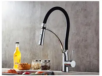

Black LED ORB Kitchen Faucet Pull-out Sprayer 360 Rotation Single Handle Mixer Tap Sink Faucet Black Rubber Faucets