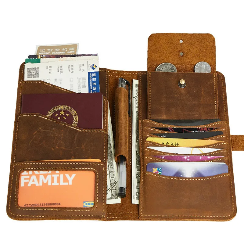 Genuine Leather Brown Unisex Card Holder||Passport Wallet||Cheque Book with Case
