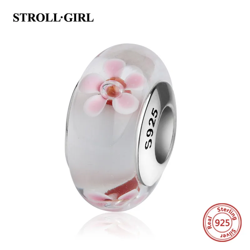 StrollGirl red color Murano glass beads 925 sterling silver diy charms fit authentic pandora bracelet jewelry making women gifts