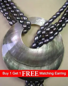 

LiiJi Unique Natural Freshwater Pearl White/Pink/Gray/Purple Color Cultured Pearl Necklace Shell Pendant 50'' Hand Knotted