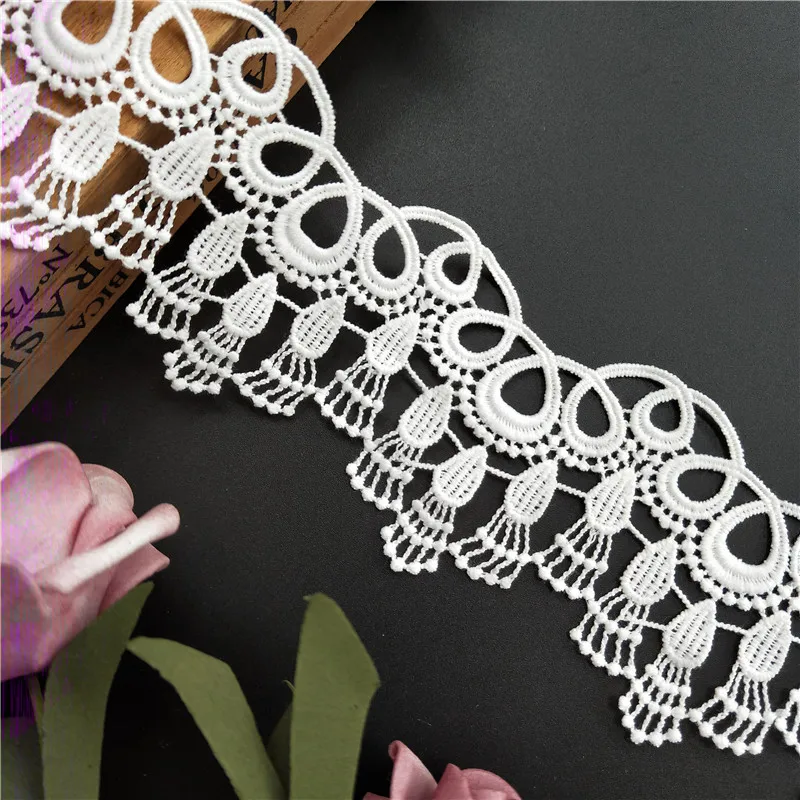 NEW 1 yard White Cotton Wave Fringe Lace Trim Embroidered Lace Ribbon Fabric DIY Sewing Supplies