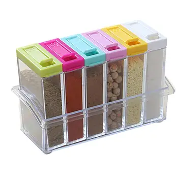 

6pcs Clear Seasoning Box Colored Clear Non-toxic Seasoning Box Rack Spice Storage Container with Coding System