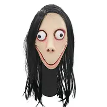 Death Game MOMO Mask No Bang Style SCARY Mask Tern Halloween Female Ghost Wig Masks Festival Party Playing Supplies