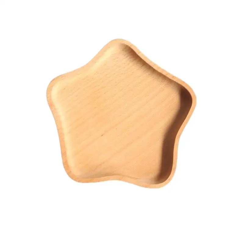 

1 Pc Food Serving Plate Natural Beech Pentagram Dishes Holder Bread Plate Storage Tray for Home Restaurant Kitchen