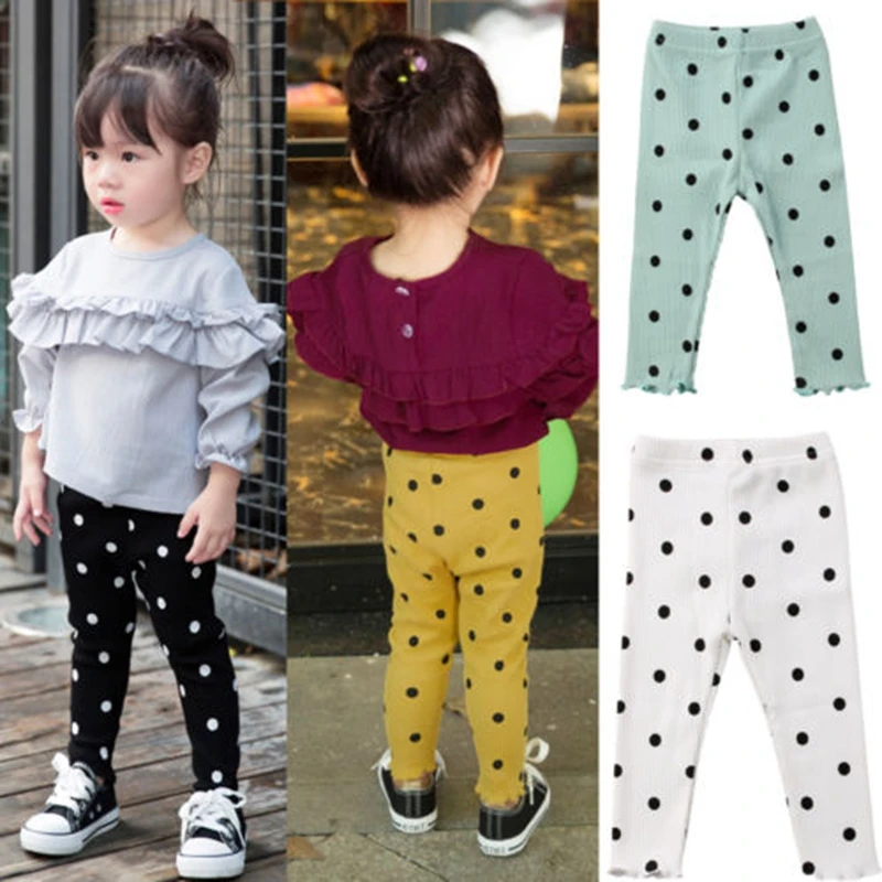 

New Arrivels Girl Pants Children Kids Girls Baby Leggings Solid Dot Print Long Pants Cotton Trousers 0-24M