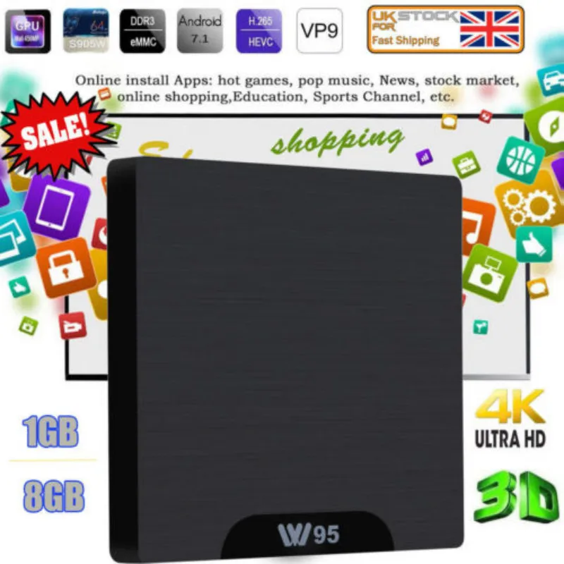 W95 Smart Android 7 1 TV Box Amlogic S905W четырехъядерный ГБ/8 Гб WIFI H.265 3D медиа|ТВ-приставки и