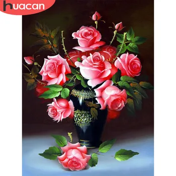 

HUACAN 5D Diamond Embroidery Full Display Rose DIY Diamond Painting Flower Full Square Cross Stitch Mosaic Needlework Decor Home