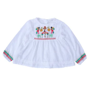 

Spring baby girl blouse white blouse for girl tops long sleeve embroidery flower fashion kids shirt school cotton