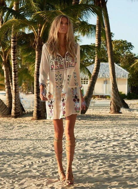 

temperament of national wind flower embroidery dress