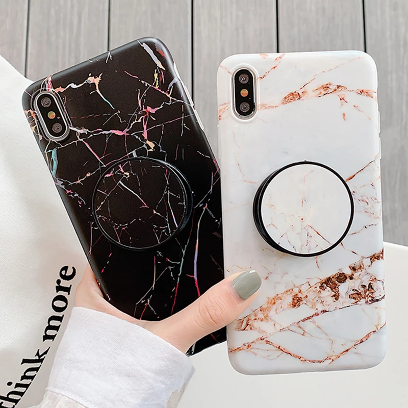 

Fashion Marble Veins Holder Stand Phone Case For Iphone XS Max 8 7 Plus X 6 S Plus Case Silicone Soft Phone Back Cover Coque