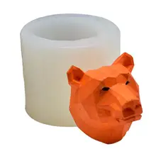 3D Geometria Cabeça Urso Exibição Vela Aromaterapia Carro de Gesso Gesso Mold Decoração Do Bolo DIY Molde de Silicone(China)