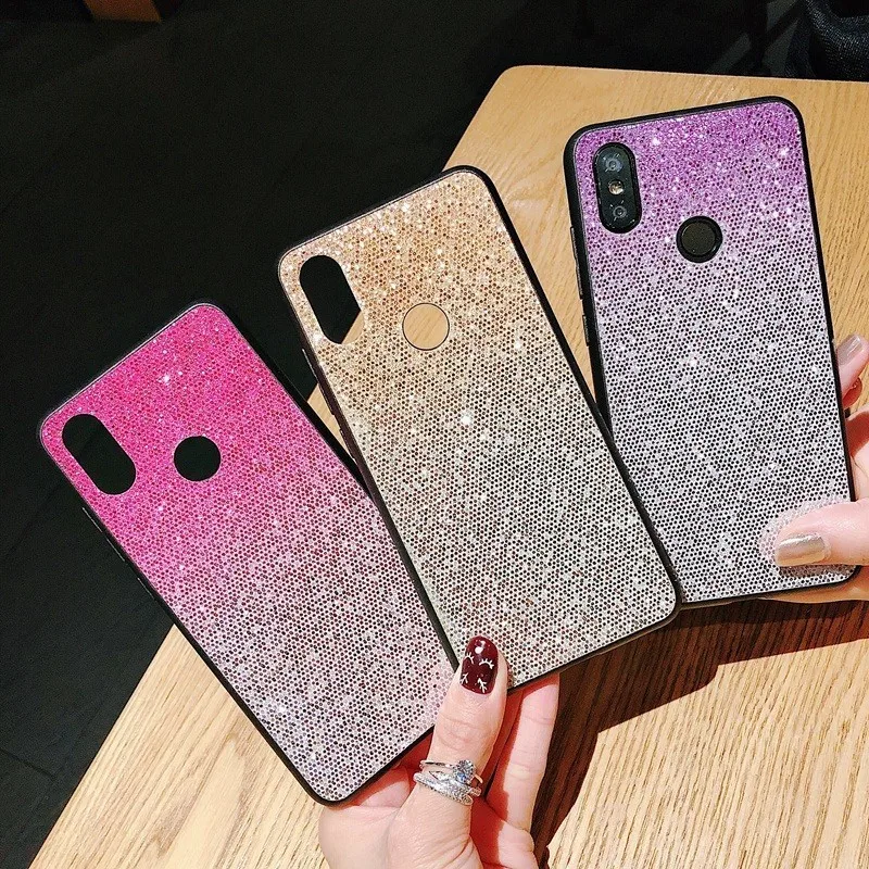 

Gradient Flash Powder Phone Back Cover For Huawei Honor 8 9 10 7X 8X 8C Play Llite v9 9i P8 lite 2017 Glitter Bling Rainbow Case