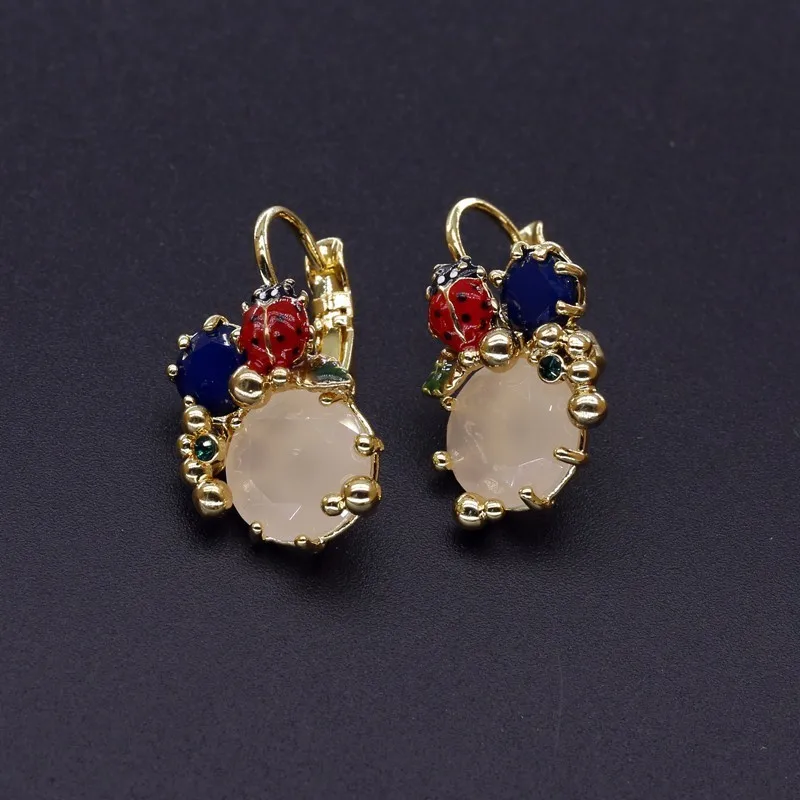 

Seven Star Ladybug Ear-hook Enamel Glaze Set Blue Powder Earrings Woman