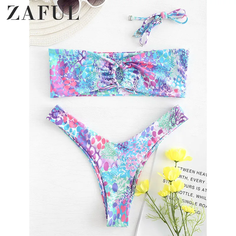 

ZAFUL High Leg Colored Cinched Bikini Set Push Up Swimsuit Women Brazilian Bathing Suit Swimwear Femme Swimwear Monokinis