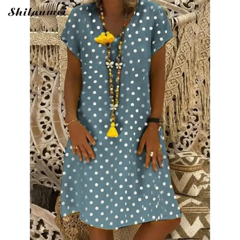 Plus Size 5XL 4XL Women Dot Print Beach Dress 2019 Summer Dresses Short Sleeve V Neck T-Shirt Ladies Casual Dress Sexy Vestidos Plus Size 5XL 4XL Women Dot Print Beach Dress 2019 Summer Dresses Short Sleeve V Neck T-Shirt Ladies Casual Dress Sexy Vestidos