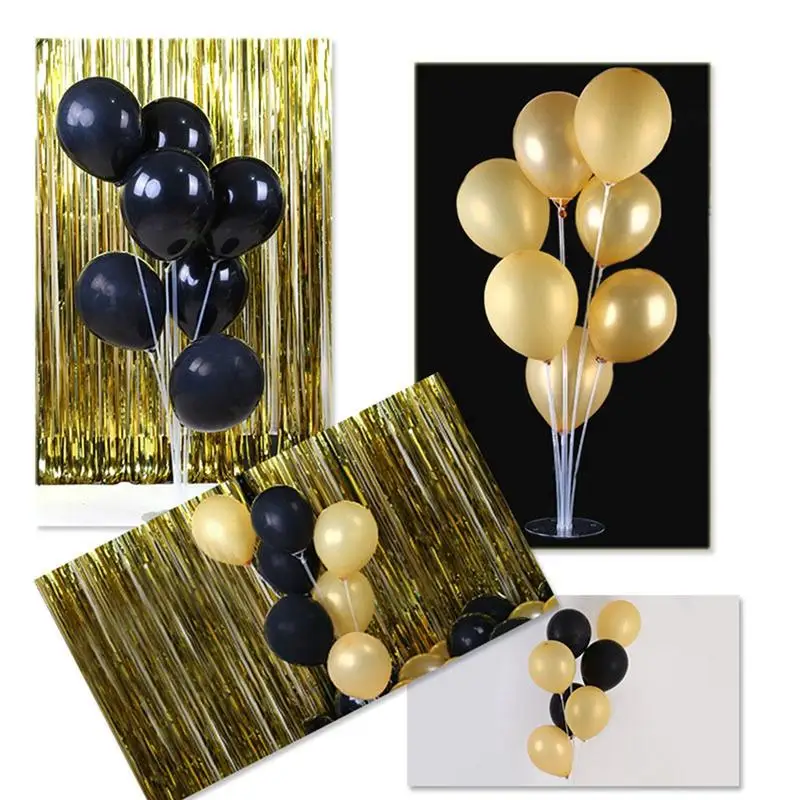 

8pcs Decorative Balloons Birthday Graduation Party Supplies (Balloon Pole+3x10 Inches Black Balloon+4x10 Inches Golden Balloon)