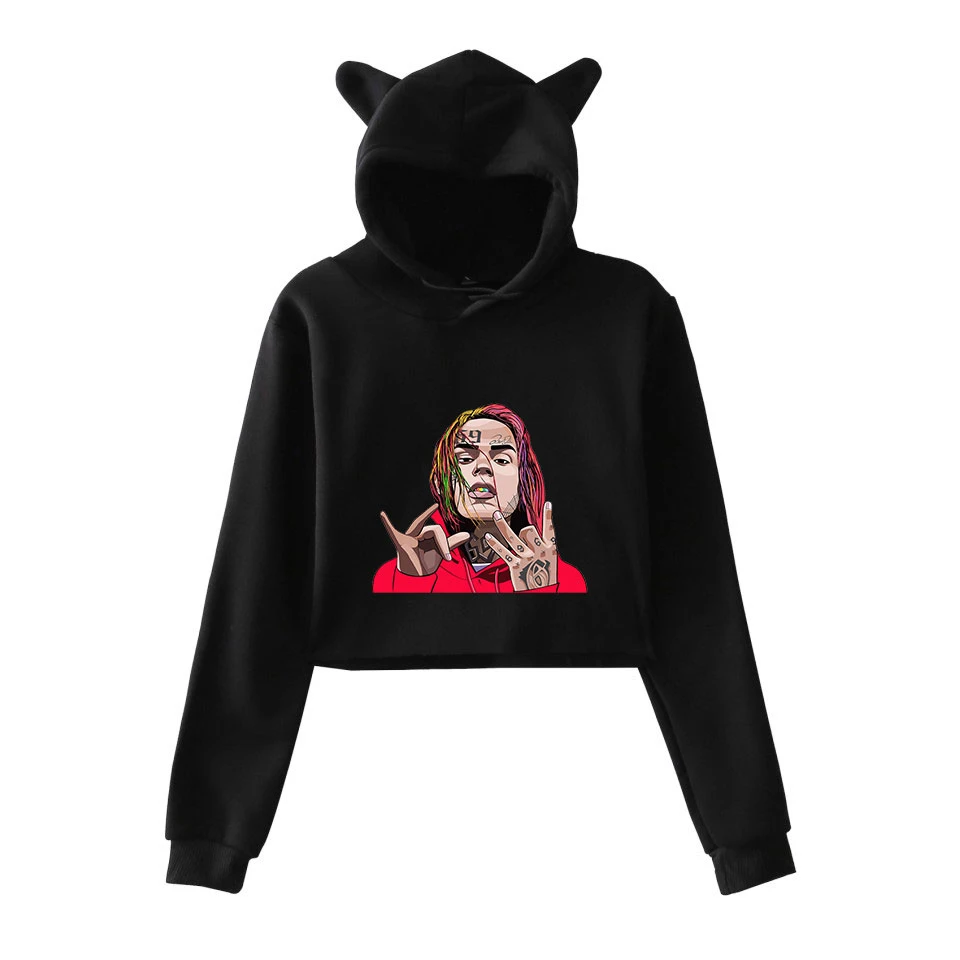 

LUCKYFRIDAYF 2018 6ix9ine Fashion Scunm Gang Women Warm Crop-Top Cat Hoodies Sweatshirt Hoodie Women Size for 2XL