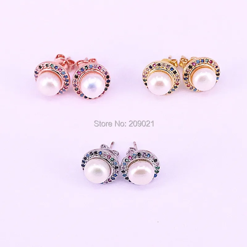8 пар, модные, золотые, серебряные, розовые, золотые, круглый дизайн, жемчужные серьги, микро ПАВЕ, многоцветный Цирконий, серьги-гвоздики для женщин, ювелирное изделие, подарок
