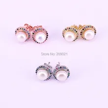 8 пар, модные, золотые, серебряные, розовые, золотые, круглый дизайн, жемчужные серьги, микро ПАВЕ, многоцветный Цирконий, серьги-гвоздики для женщин, ювелирное изделие, подарок