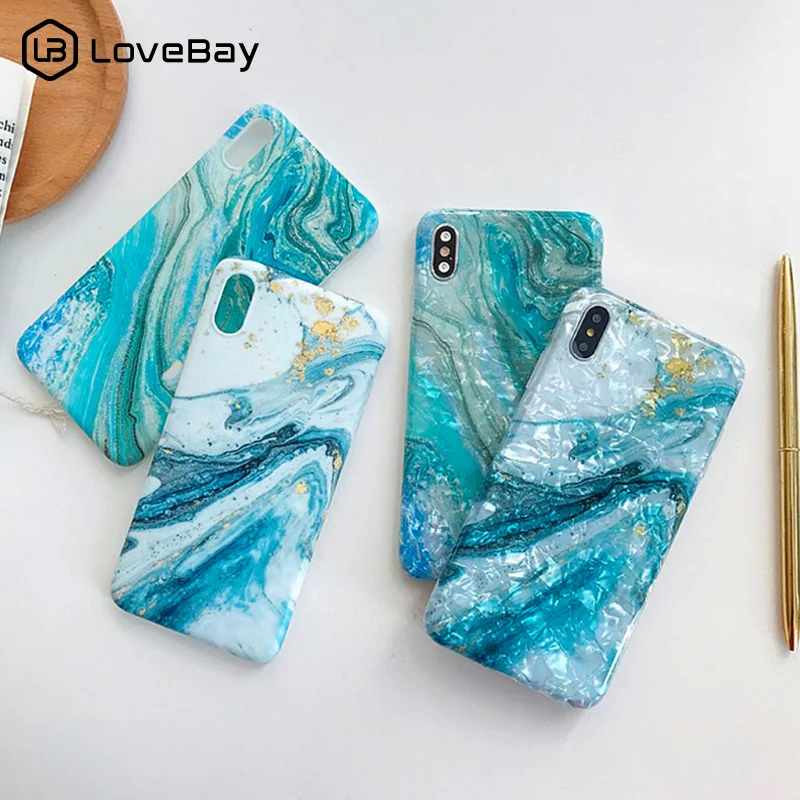 

Lovebay Luxury Marble Texture Phone Case For iPhone 6 6s 7 8 Plus X XR XS Max Soft IMD Back Cover Conch Shell For iPhone 7 Cases