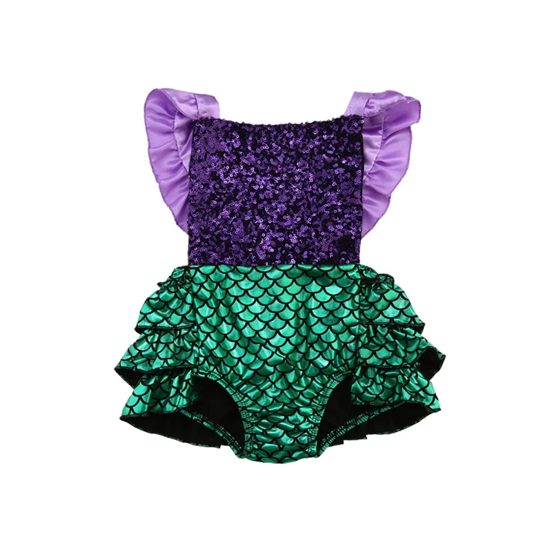 

Baby Girl Outfit Kids Baby Girls Green Cute Sequins Fish Scales Romper Flying Sleeve Jumpsuit Mermaid Outfit Sunsuit Cloth 0-24M