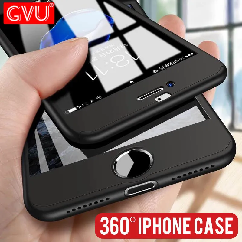

GVU 360 Degree Full Cover Protective Case For iPhone 7 8 6 6s Plus X 10 Cases With Glass Cover On the For iPhone X XS Phone Case