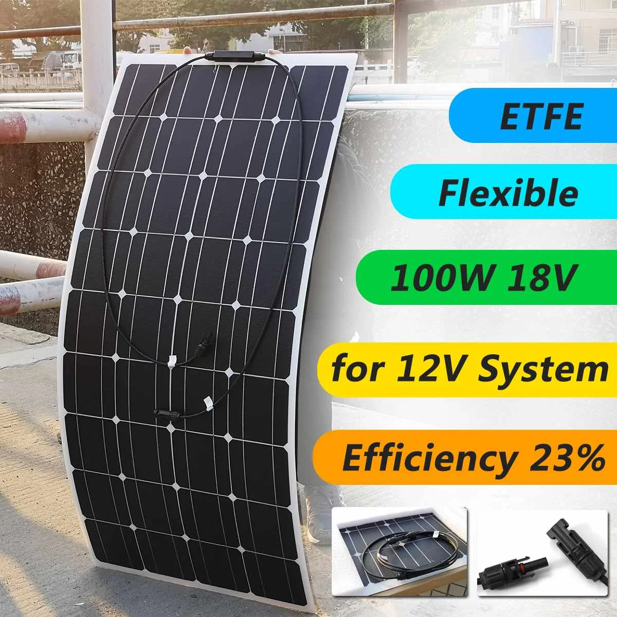 

18V 100W Semi-Flexible Solar Panel Solar Charger For 12V Car Battery ETFE Monocrystalline Cells For Hause,boat,roof