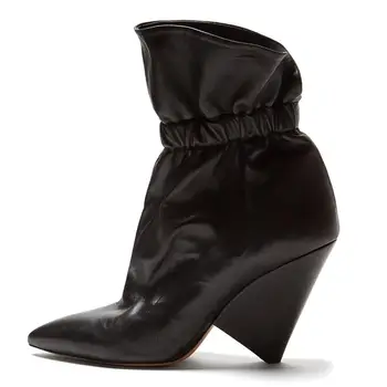 

Black Leather Elastic Ankle Boots Spike Heel Pointed Toe Dress Shoes Women