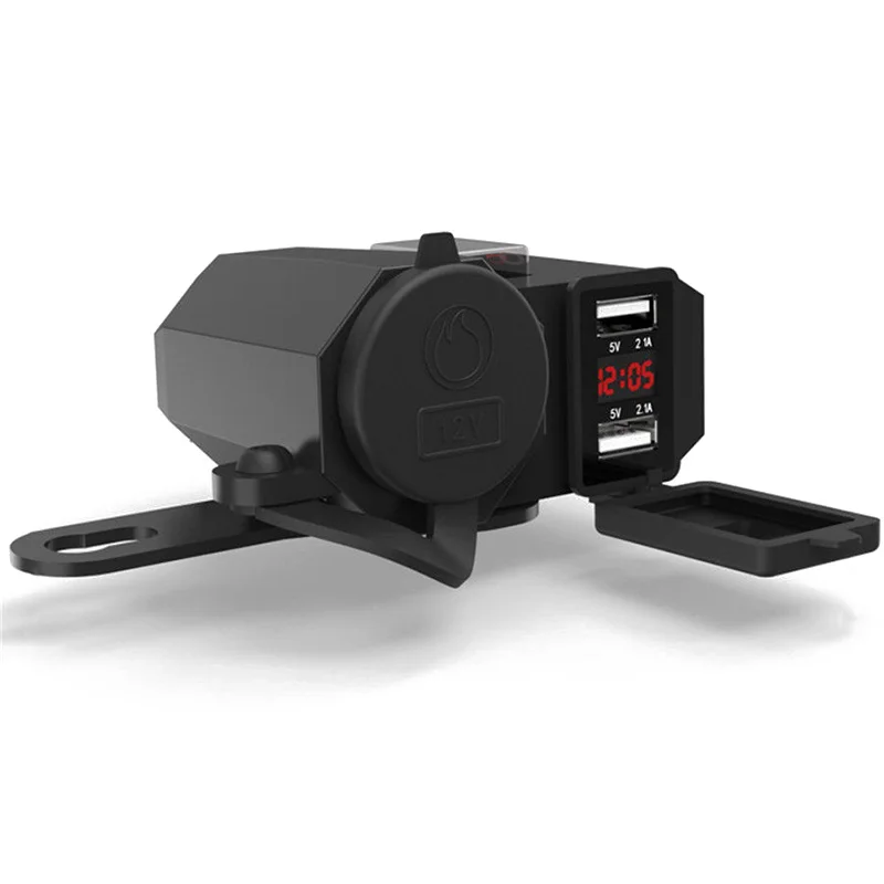 Buy Motorcycle Charger 5V 2.1A output dual USB ports and Cigarette lighter socket outlet design With waterproof independent switch