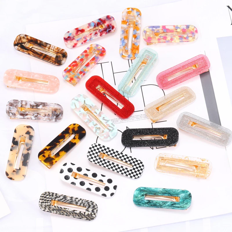 

Rectangle Hollow Girls Geometric Leopard Rectangle Hair Accessories Women Korea Hairpins Barrettes Acrylic Hair Clips Fashion