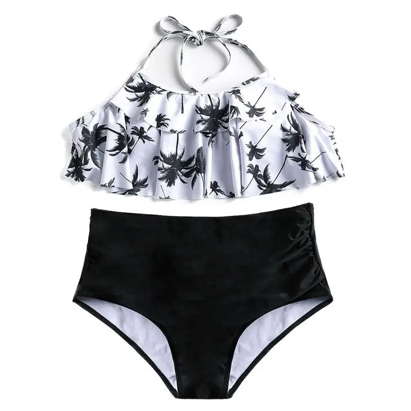 

Riangular Backless Sexy Bikini European And American Double-layer Beachwear Two-piece Ruffled High-waist Swimsuit Floral Print