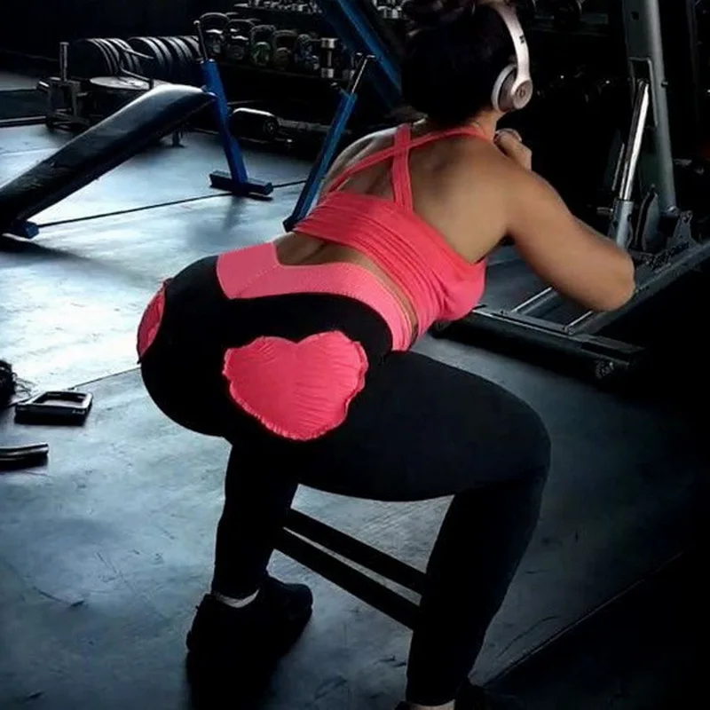 Sexy Woman Heart-shaped Pleated Yoga Pants Fitness Hips Push Up Leggings Sport Running Slim Tight High Waist Pants Gym Leggings
