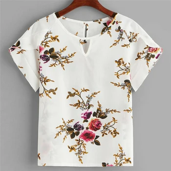 

Women Blouse Summer Floral Short Sleeve Shirt Ladies Tops Womens Clothing Casual Tops Shirt Chiffon Blouse Top Camisa Feminina