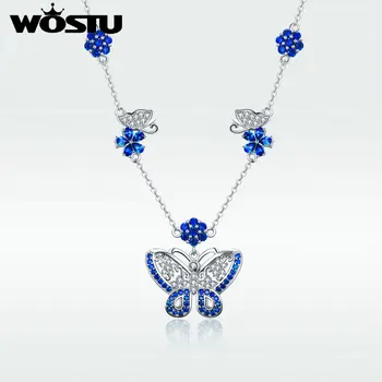 

WOSTU 2020 Blue Dancing Butterfly Flower Necklace Pendant Copper Zircon Necklace For Women Luxury Party New Jewelry SDTN079