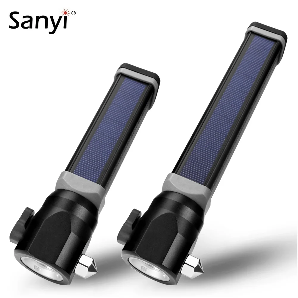 

Magnetic Car Repairing Work Light LED Solar Flashlight USB Power Bank Portable Fishing Torch With Emergency Safety Hammer Cutter