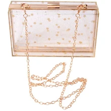 Mujeres acrílico transparente oro estrella bolsos billeteras para la noche embrague Vintage banquete bolso (transparente)