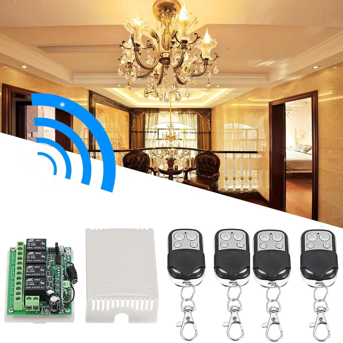 

Mini Wireless RF Remote Control Light Switch Relay Output Radio DC 12V 4CH Channel 433MHz Receiver Module +Transmitter