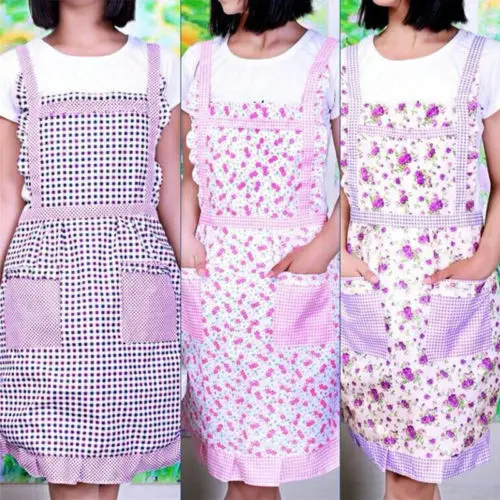 Practical Women Cooking Chef Kitchen Home Restaurant Aprons Plaid Aprons With Pocket 9 Styles To Choose New